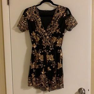 Black and Gold Sequin shorts romper